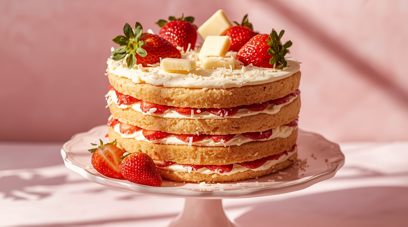 Mansikka-valkosuklaa kerroskakku