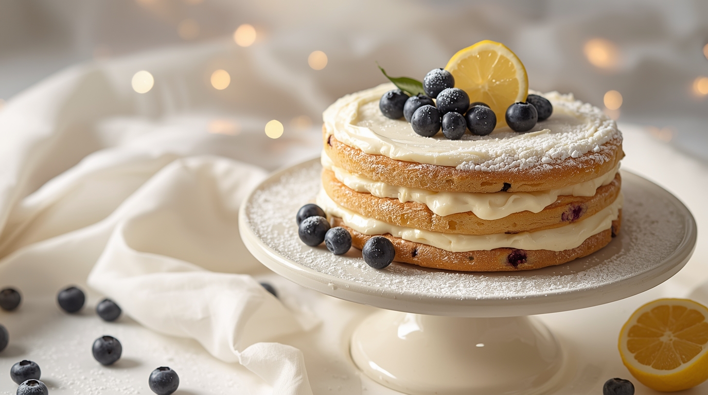 Sitruuna-mustikka kermakakku